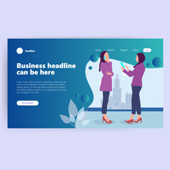 Business headline can be here.  Professional women in business attire, modern design, and a call to action