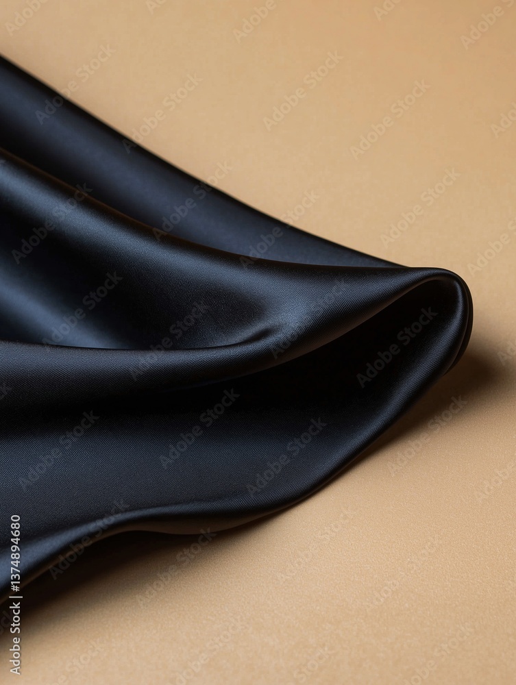 Poster close-up of a dark blue fabric with a smooth and shiny texture. the fabric appears to be made of a s