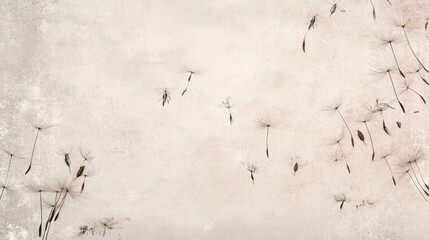 Dandelion Seed Dispersion on Textured Background, a Subtle Artistry of Nature's Delicate Dance Across a Softly Aged Canvas