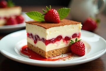 Individual serving of tiramisu, close-up view, brown, close up, dessert