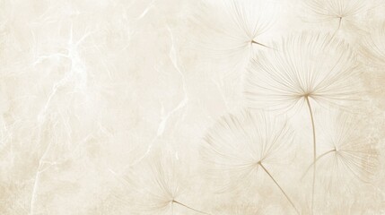 Subtle Dandelion Seed Heads on Creamy Marble Background, Soft Sepia Tones, Tranquil, Dreamy, Peaceful and Serene Image