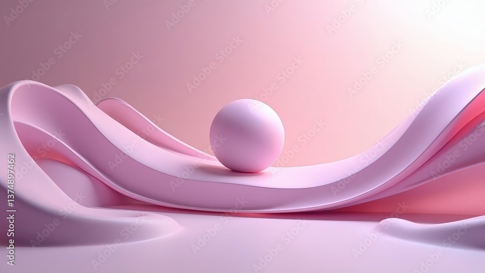 Poster pink sphere resting on flowing fabric against soft gradient background.