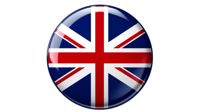 A glossy button featuring the flag of the united kingdom