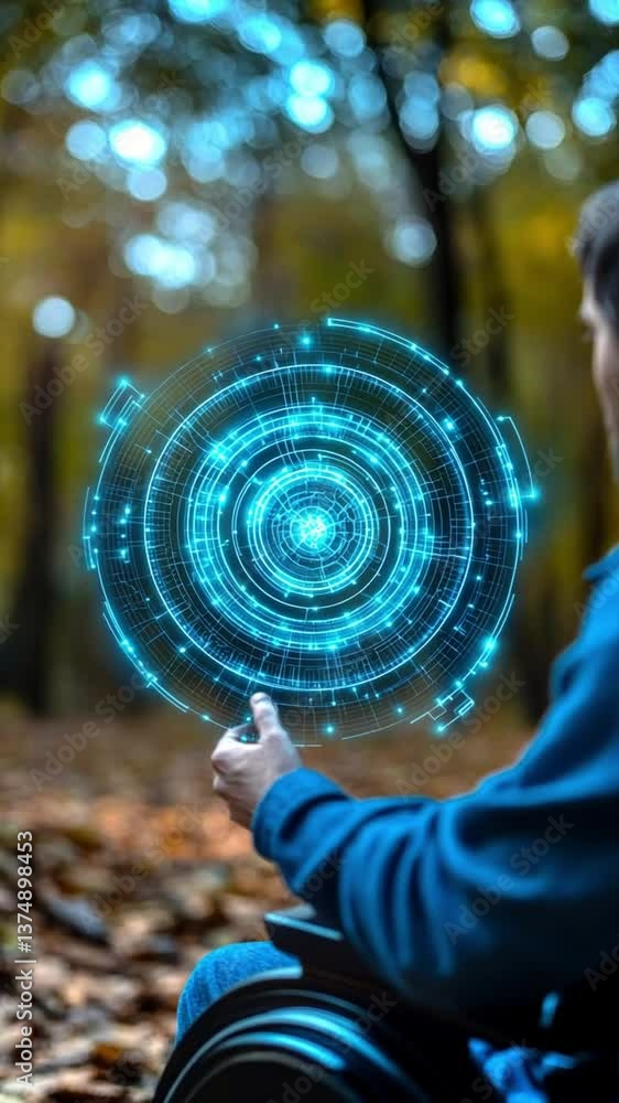 Poster exploring advanced neuroimplant technology in a serene forest setting