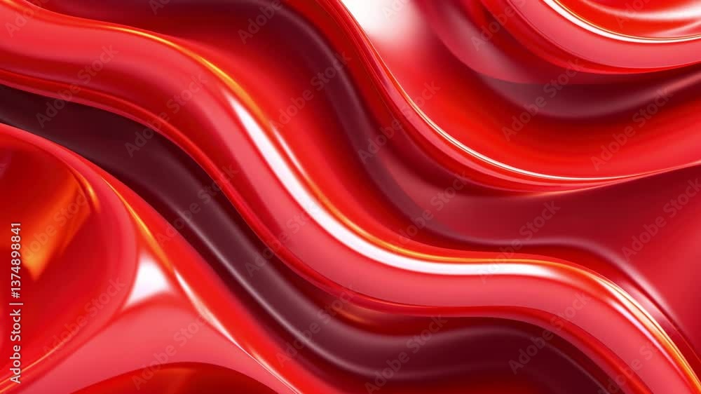 Poster vibrant and dynamic abstract background with glossy texture showcasing flowing red waves, evoking en