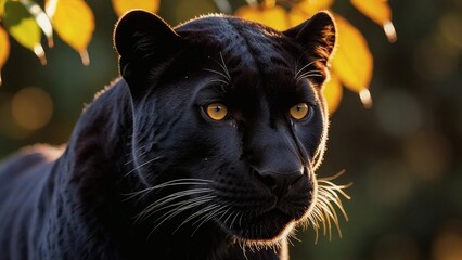 Black Panther Portrait in Natural Setting, Wildlife, Majestic, Powerful, Mysterious