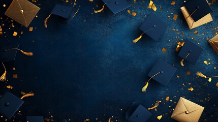 Elegant Graduation Celebration Backdrop with Caps and Glitter Confetti