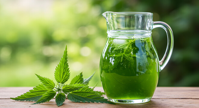 Refreshing nettle infusion, showcasing nature's vibrancy and herbal wellness
