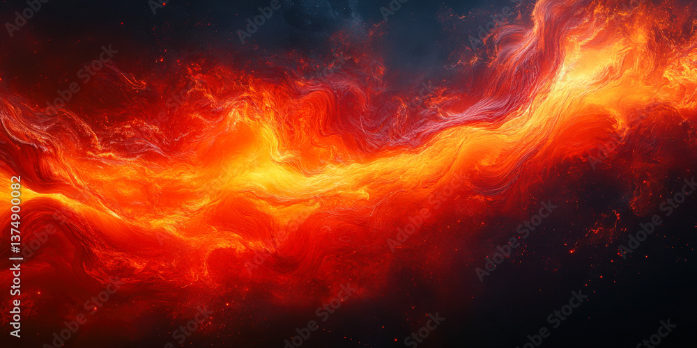 Poster swirling red and orange energy forms a dynamic abstract composition with vibrant movement and depth