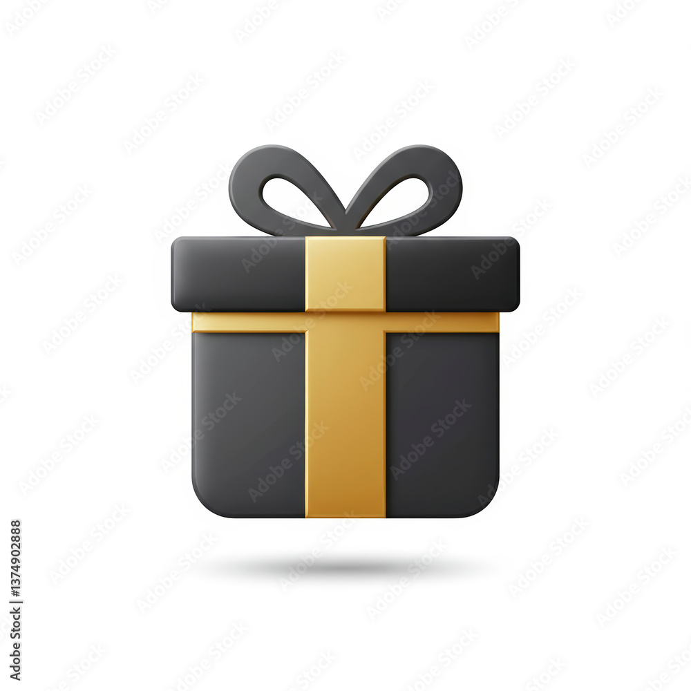 Poster Present Box with Golden Ribbon 3d Rendering on Isolated White Background