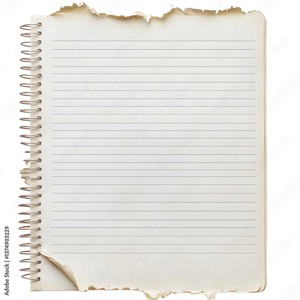 Fototapete white college ruled notebook paper crude edge as if ripped from a spiral notebook no background color300 dpi high quality image png