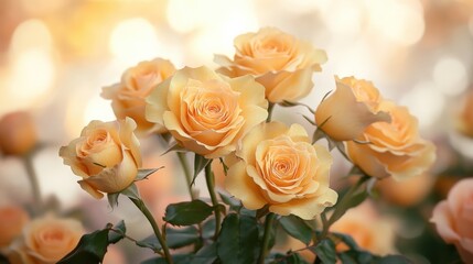 Fototapeta premium Delicate Orange Roses in Soft Lighting, Floral Beauty