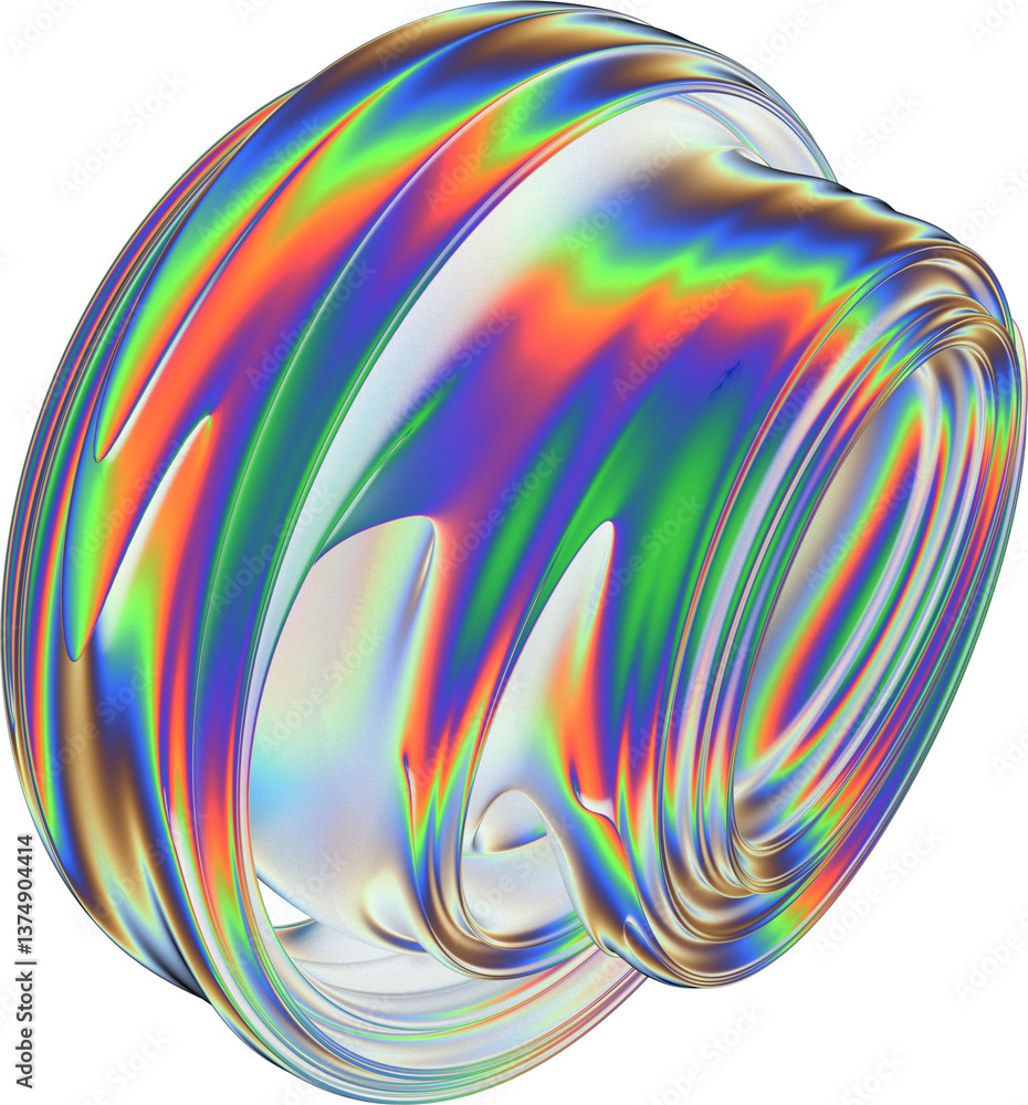 Poster iridescent abstract shape with neon rainbow colors and fluid flowing design. ideal for futuristic ba