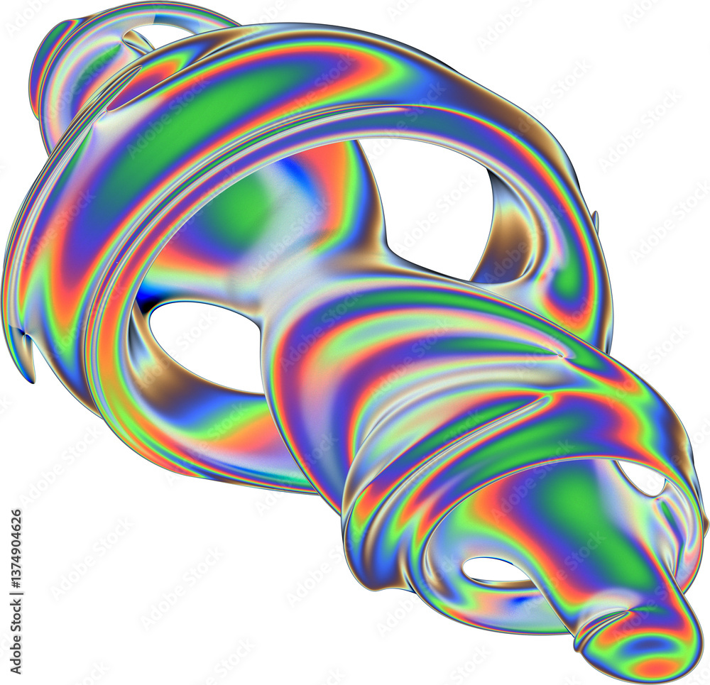 Poster iridescent abstract shape with neon rainbow colors and fluid flowing design. ideal for futuristic ba