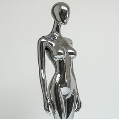 female ai robot figure with chrome skin