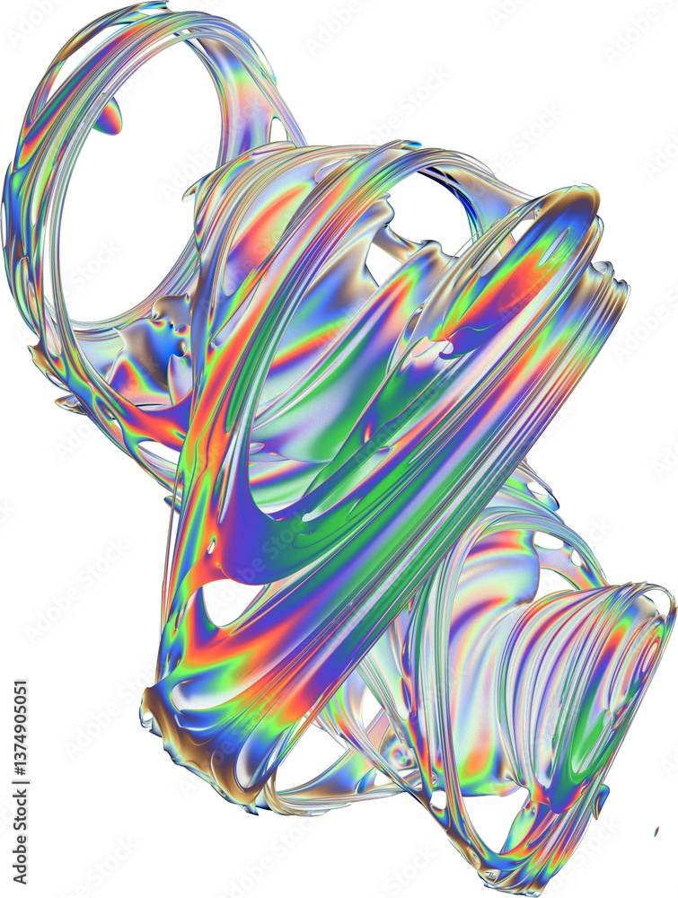 Poster iridescent abstract shape with neon rainbow colors and fluid flowing design. ideal for futuristic ba