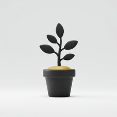Small Plant Growing in Pot Isolated Against White Background Graphic