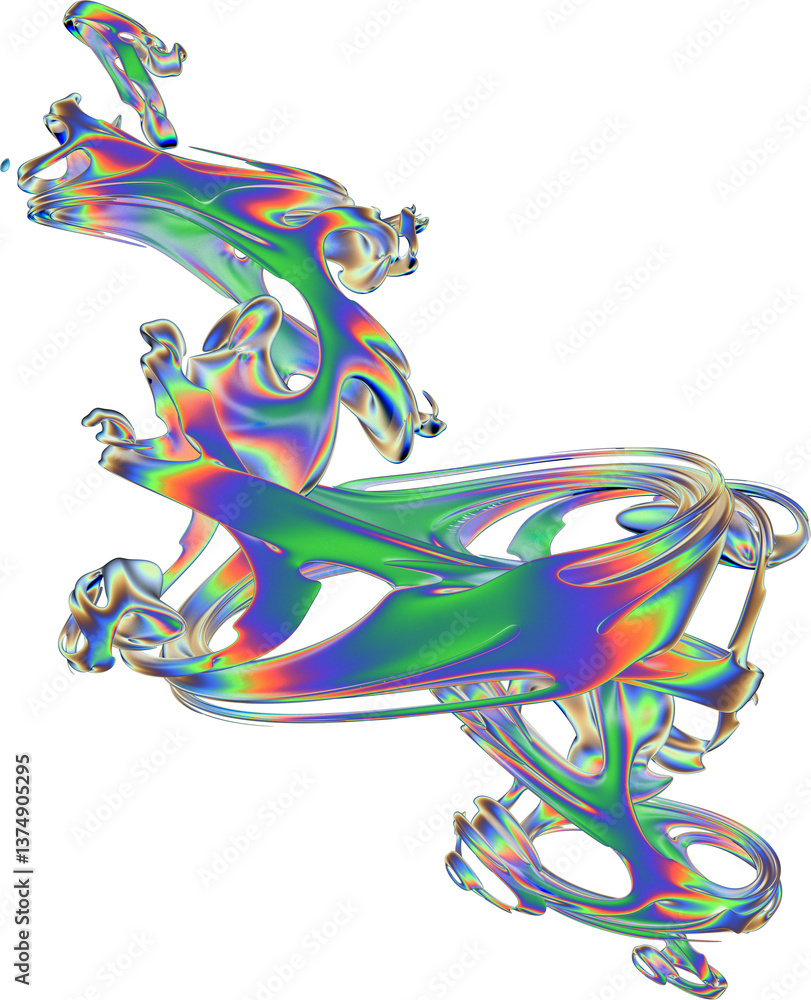 Poster iridescent abstract shape with neon rainbow colors and fluid flowing design. ideal for futuristic ba