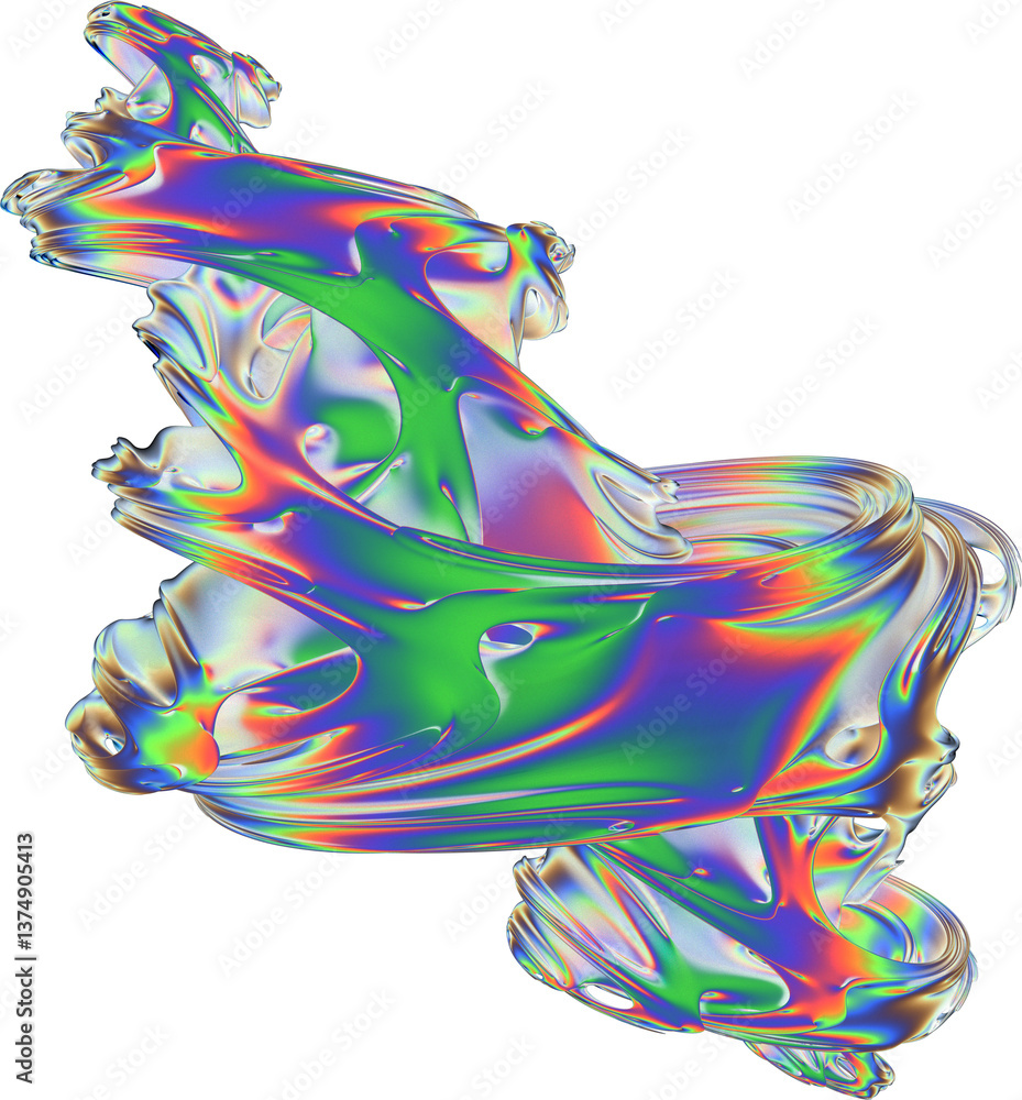 Poster iridescent abstract shape with neon rainbow colors and fluid flowing design. ideal for futuristic ba