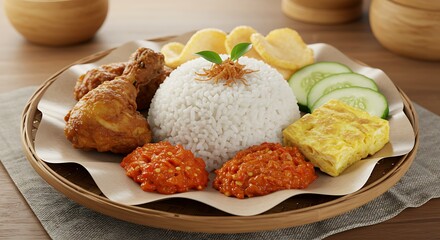 Delicious Fried Chicken with Rice and Sambal, Indonesian Culinary Delight