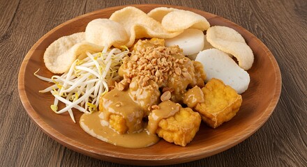 Enjoying Gado-gado Salad with Peanut Sauce, Tofu and Vegetables