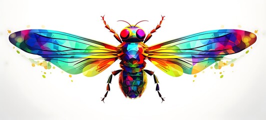 Obraz premium White background with drawings of colorful fly for children, ai generative