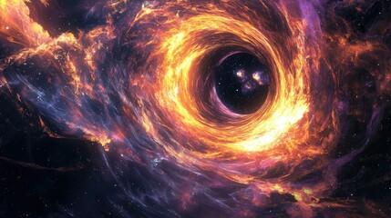 cosmic event with numeric patterns pulling into a black hole core.