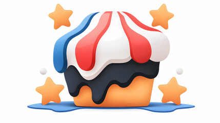 Patriotic Cupcake with Stars and Dripping Icing