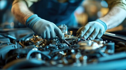 Skilled Mechanic Repairing Engine Components with Precision Tools in Workshop