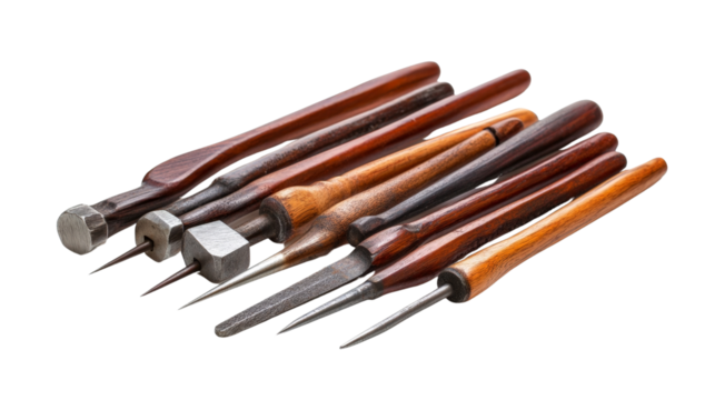 Assorted chisels and hammers,Transparent background, PNG file background,