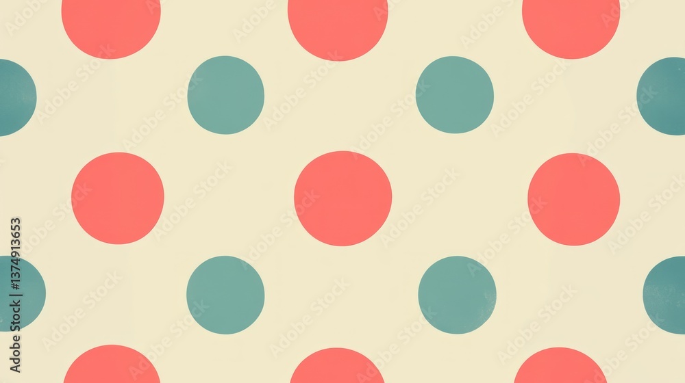 Poster abstract polka dot pattern: a retro design with coral and teal circles on a cream background