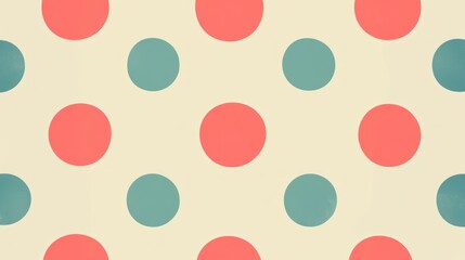 Abstract Polka Dot Pattern: A Retro Design with Coral and Teal Circles on a Cream Background