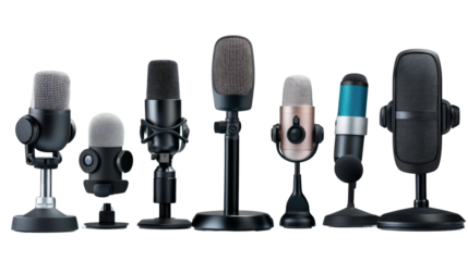 Assorted microphones for streaming, podcasting, and recording,Transparent background, PNG file,