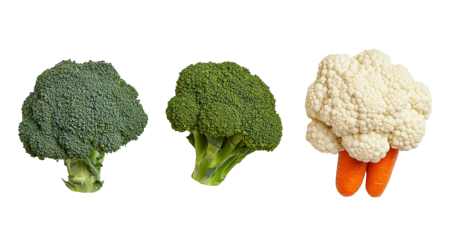 Assorted vegetables, broccoli, carrots, and cauliflower,Transparent background, PNG file background,