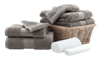 Bath towels, hand towels, and washcloths,Transparent background, PNG file background, soft and clean,