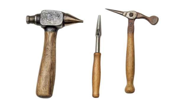 Basic tools, hammer, screwdriver, and pliers,Transparent background, PNG file background,