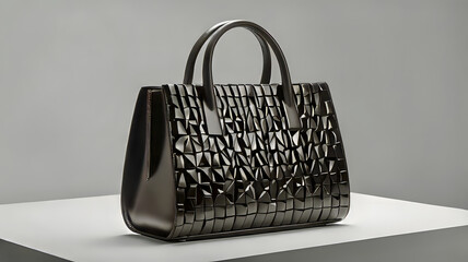  Black handbag featuring a stylish geometric pattern, showcasing a modern and chic design. GENERATIVE AI