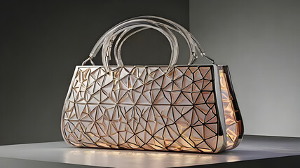 A stylish handbag adorned with a colorful geometric pattern. GENERATIVE AI