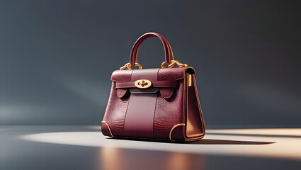 A spotlight highlights a purple handbag resting on a table, emphasizing its stylish appearance. GENERATIVE AI