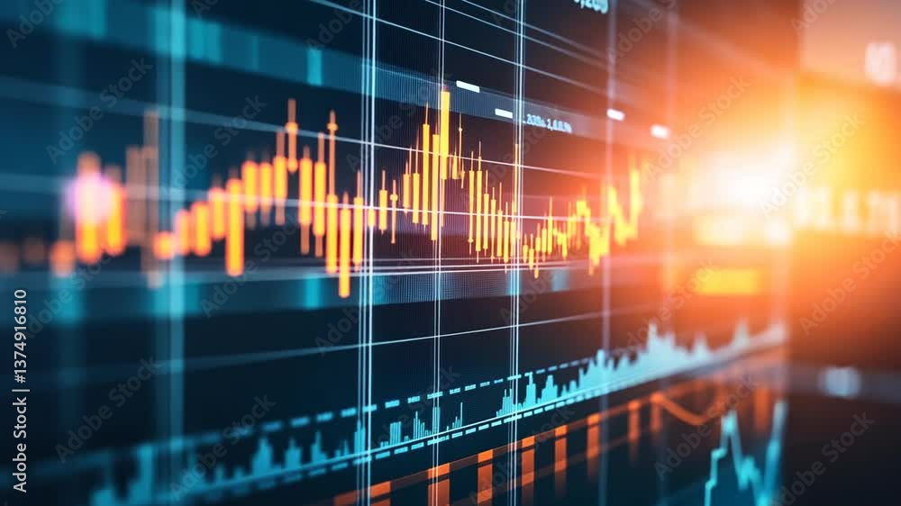Poster abstract financial chart with uptrend line graph in stock market on monitor screen