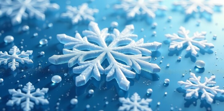 Intricate snowflake patterns on smooth ice surface, winter wonderland, frost, winter