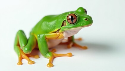 Green tree frog perched on white, vibrant skin, amphibian, green