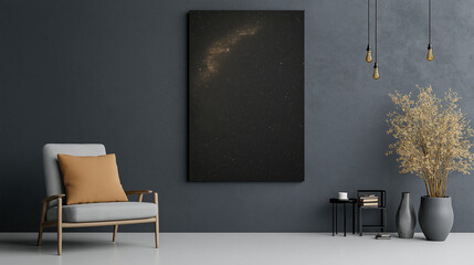 Interior Aesthetics: A modern living space showcases a striking painting, perfectly complemented by a minimalist design and subtle decorative elements. Evoking feelings of peace and comfort.