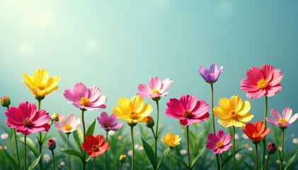 Delicate wildflowers in continuous arrangement , field, pastel
