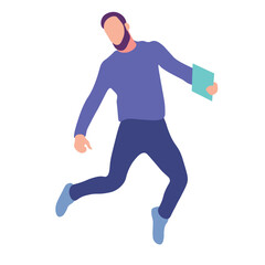 Excited person jumping with papers