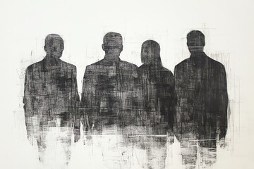 Group of Silhouetted Figures Walking Together Abstract Artistic Rendering