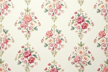 Obraz premium Subtle floral damask, soft pastel color palette, repeating motif, textile, soft