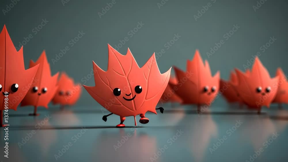 Poster cute animated maple leaves having fun in a playful setting generative ai