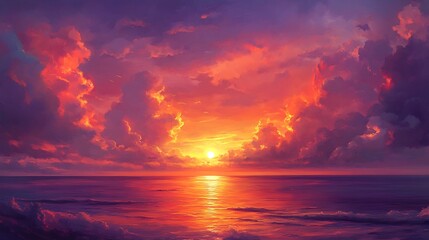 Dramatic Ocean Sunset with Fiery Skies
