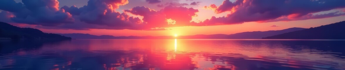Obraz premium Majestic twilight on the horizon casting colorful reflections on water, serene, seascape